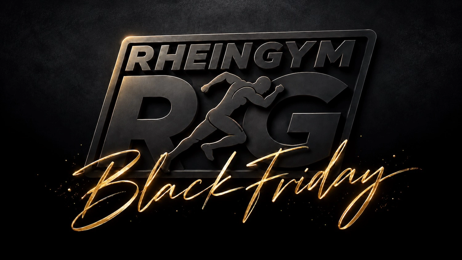 RheinGym Black Friday – schwarzes Logo mit goldenem Schriftzug
